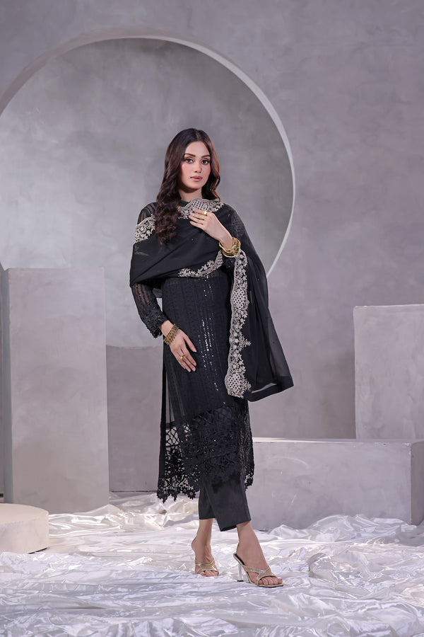 3 PIECE - LUXURY EMBROIDERED CHIFFON SUIT