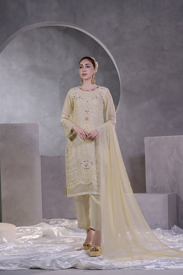 3 PIECE - LUXURY EMBROIDERED CHIFFON SUIT