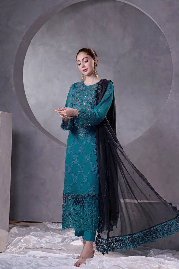 3 PIECE - LUXURY EMBROIDERED CHIFFON SUIT