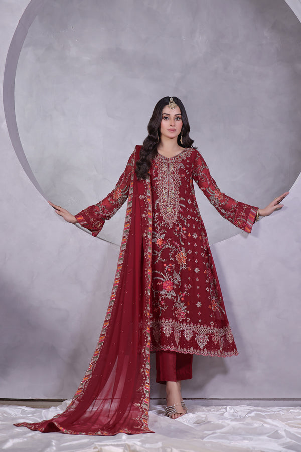 3 PIECE - LUXURY EMBROIDERED CHIFFON LONG FROCK