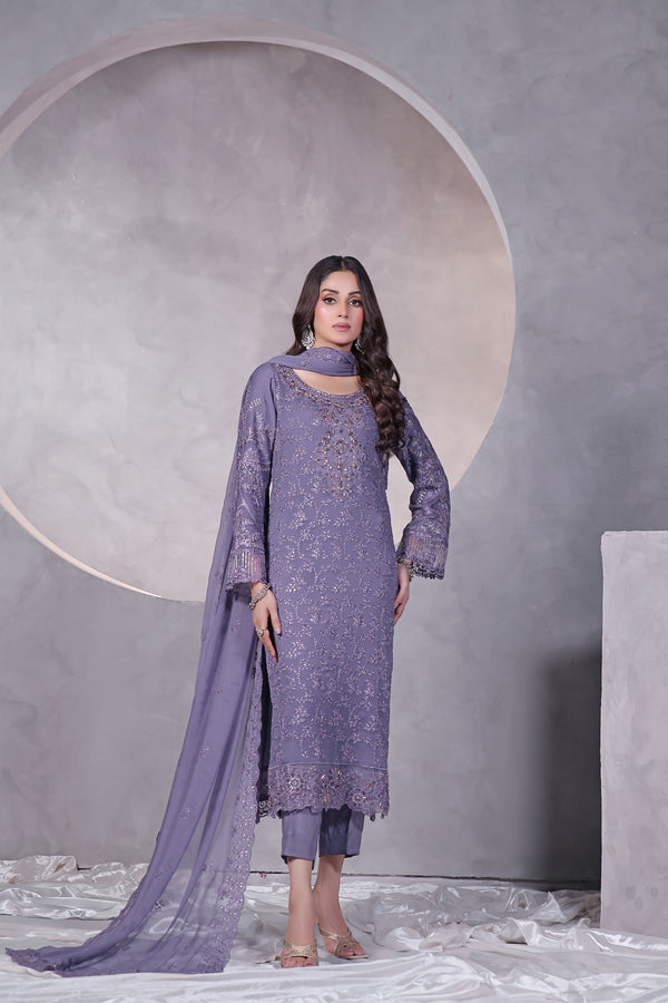 3 PIECE - LUXURY EMBROIDERED CHIFFON SUIT