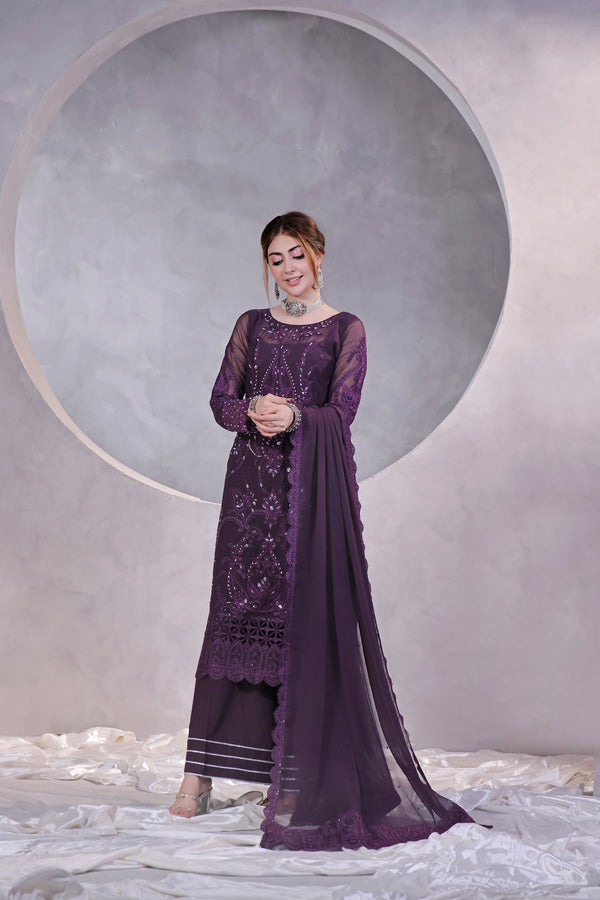 3 PIECE - LUXURY EMBROIDERED CHIFFON SUIT