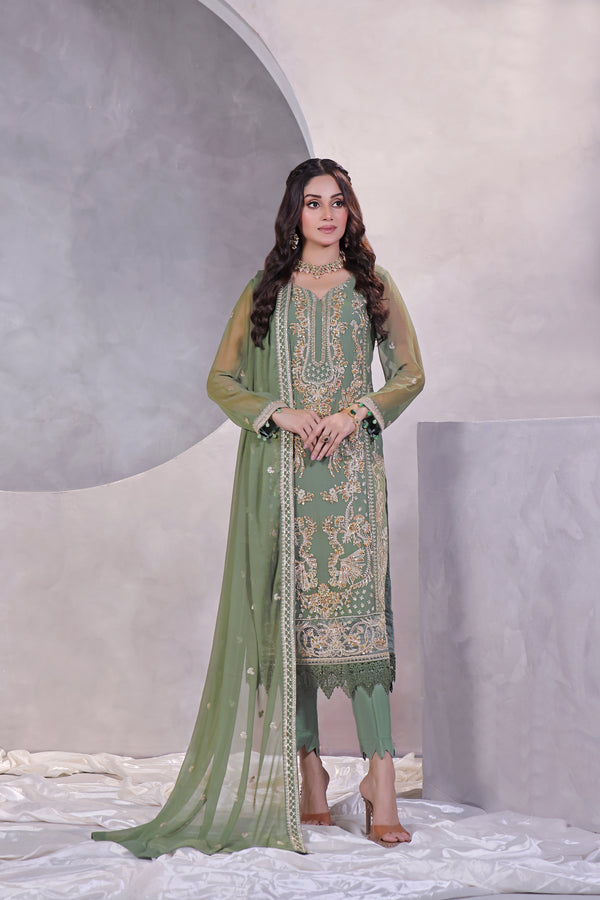 3 PIECE - LUXURY EMBROIDERED CHIFFON SUIT