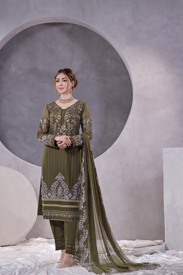 3 PIECE - LUXURY EMBROIDERED CHIFFON SUIT