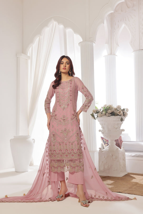 3 PIECE - LUXURY EMBROIDERED CHIFFON LONG FROCK