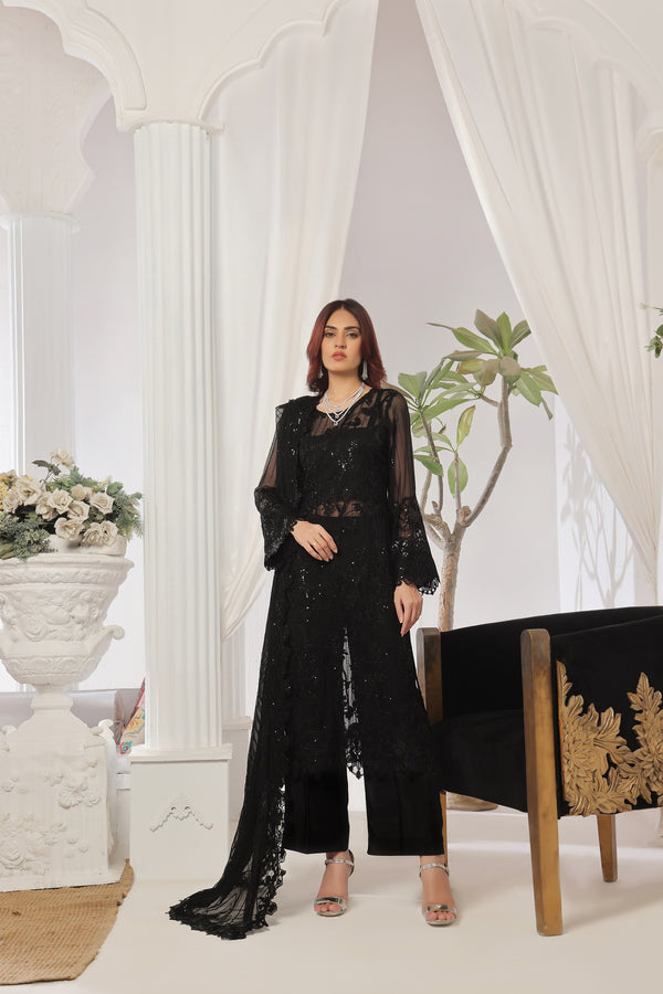 3 PIECE - LUXURY EMBROIDERED CHIFFON LONG FROCK