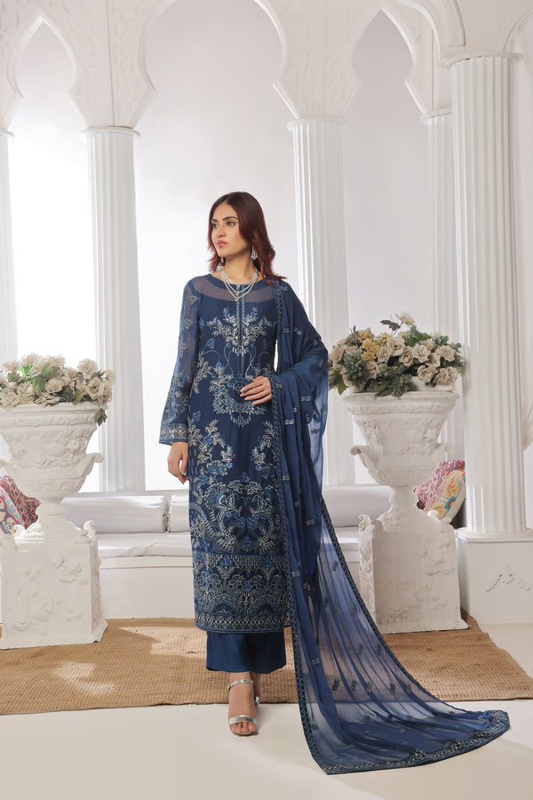 3 PIECE - LUXURY EMBROIDERED CHIFFON LONG FROCK