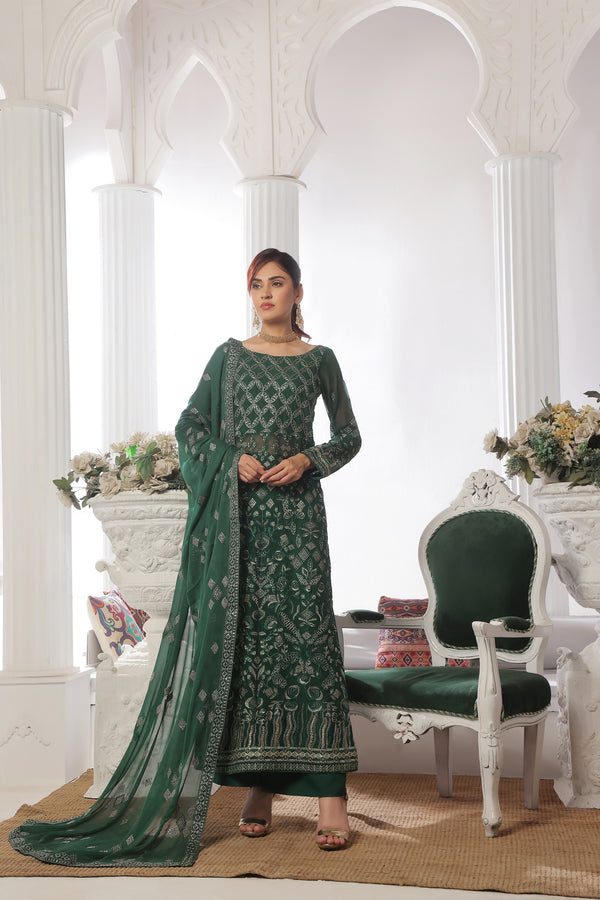 3 PIECE - LUXURY EMBROIDERED CHIFFON LONG FROCK