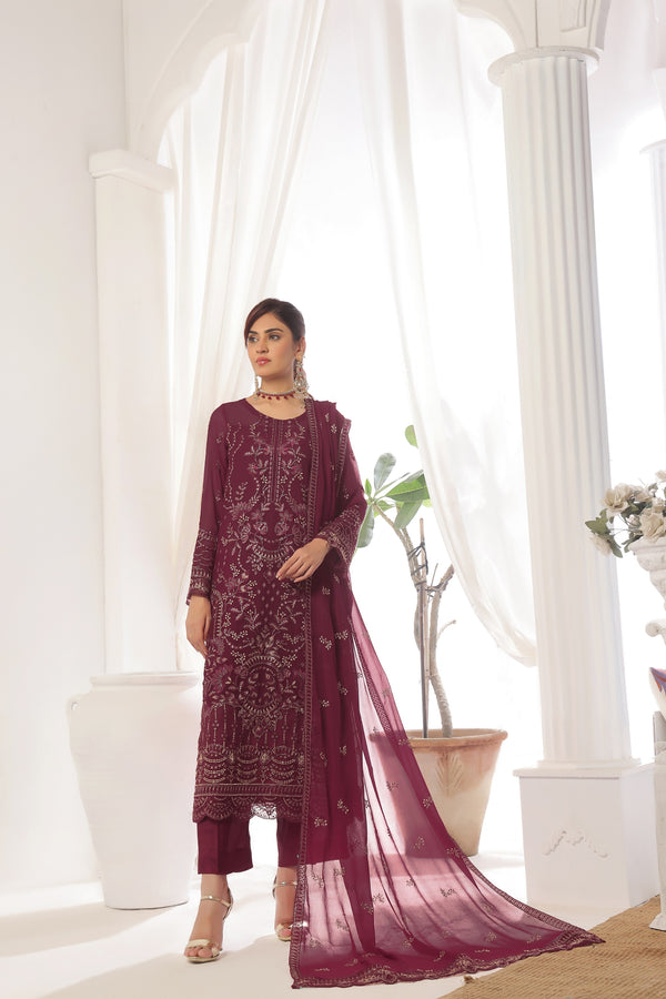 3 PIECE - LUXURY EMBROIDERED CHIFFON LONG FROCK