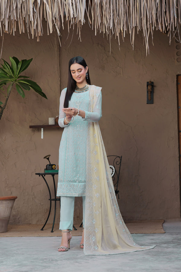 3 PIECE - LUXURY EMBROIDERED CHIFFON SUIT