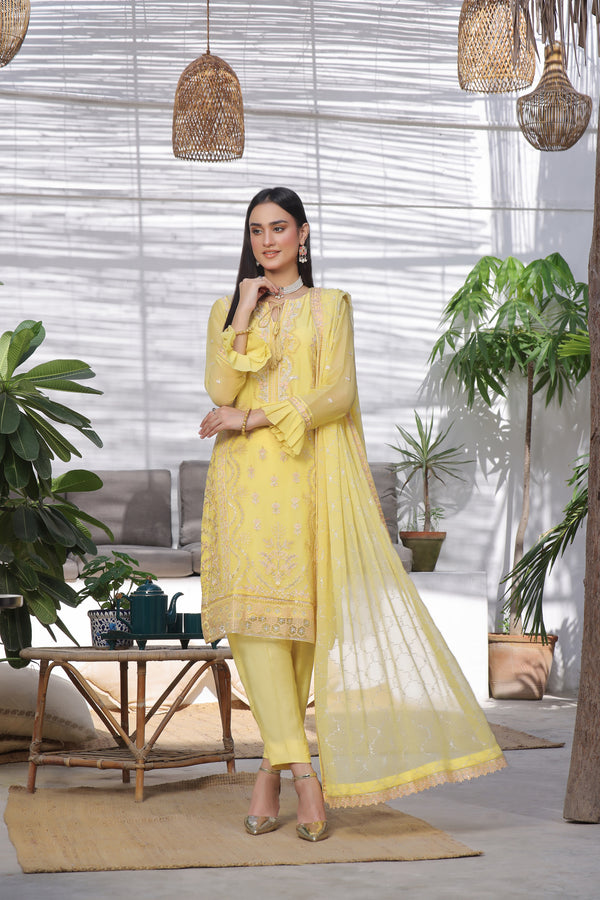 3 PIECE - LUXURY EMBROIDERED CHIFFON SUIT