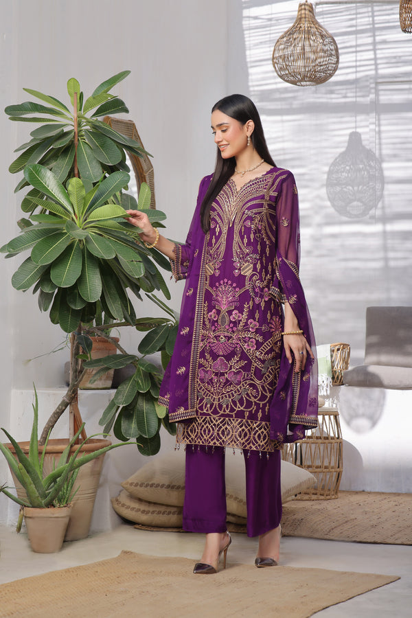 3 PIECE - LUXURY EMBROIDERED CHIFFON SUIT