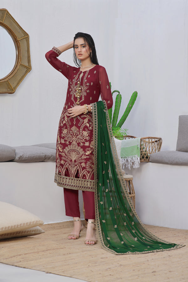 3 PIECE - LUXURY EMBROIDERED CHIFFON SUIT