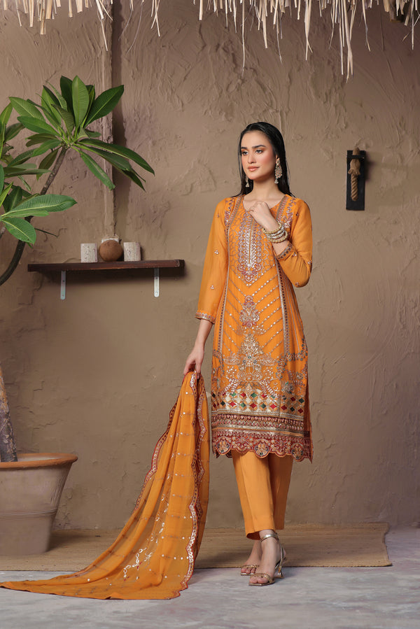 3 PIECE - LUXURY EMBROIDERED CHIFFON SUIT