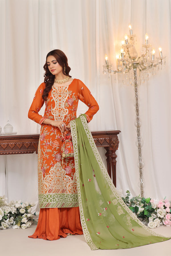 3 PIECE - LUXURY EMBROIDERED CHIFFON SUIT