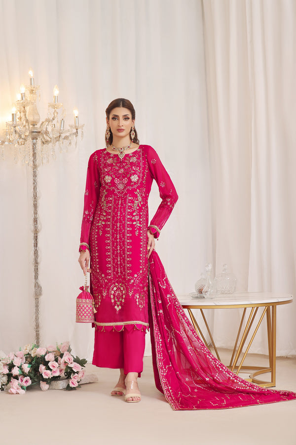 3 PIECE - LUXURY EMBROIDERED CHIFFON SUIT