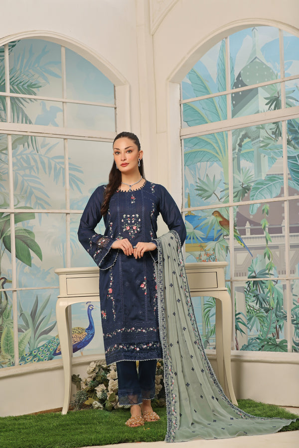 3 PIECE - LUXURY EMBROIDERED PURE SELF COTTON SUIT