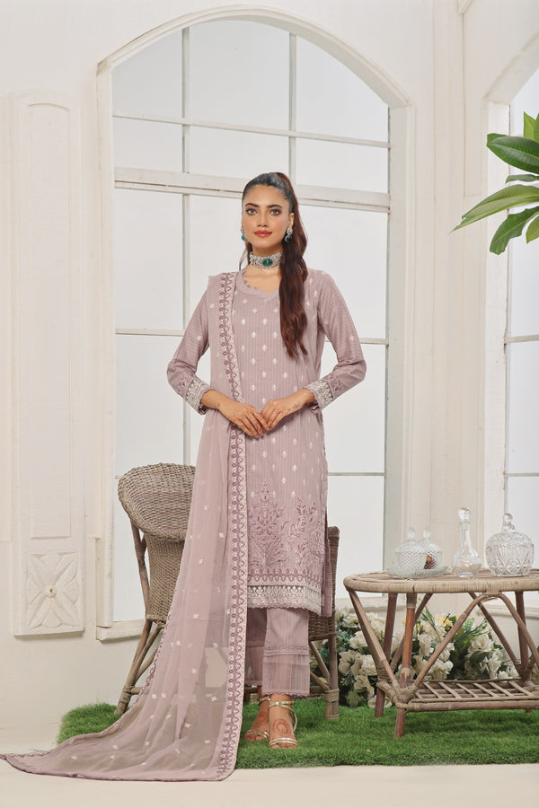 3 PIECE - LUXURY EMBROIDERED PURE SELF COTTON SUIT