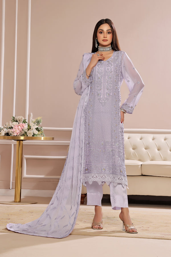 3 PIECE - LUXURY EMBROIDERED CHIFFON SUIT