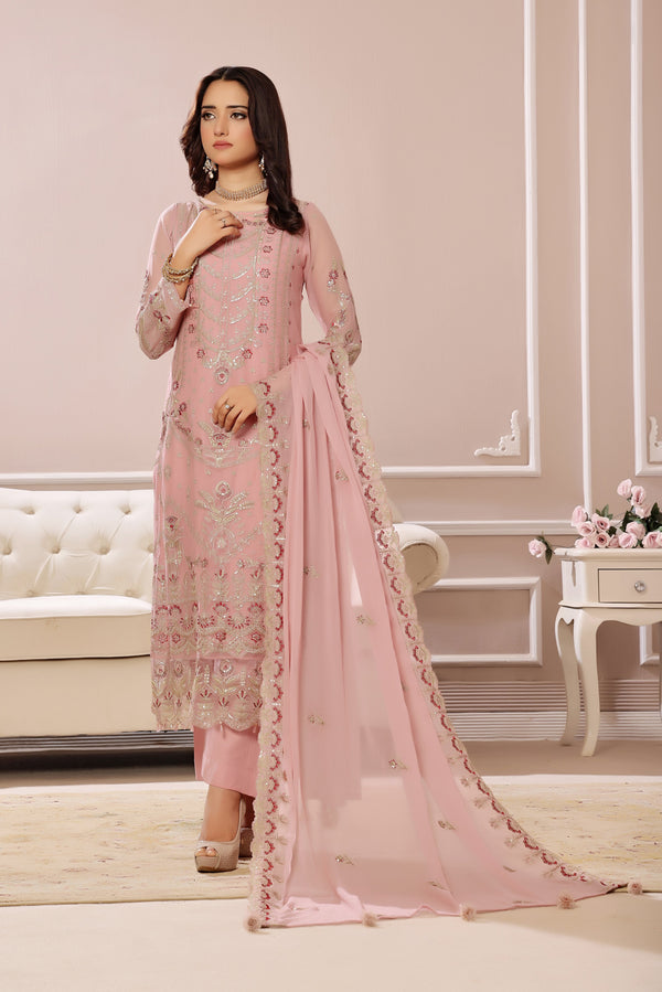 3 PIECE - LUXURY EMBROIDERED CHIFFON SUIT