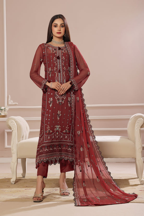 3 PIECE - LUXURY EMBROIDERED CHIFFON SUIT