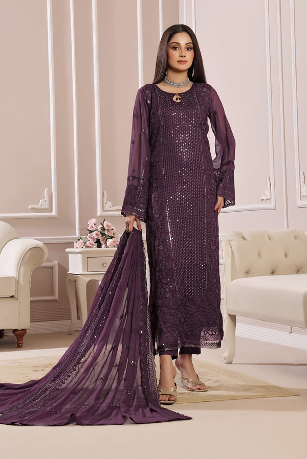 3 PIECE - LUXURY EMBROIDERED CHIFFON SUIT