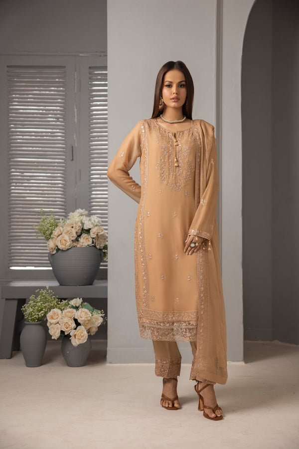 3 PIECE - LUXURY EMBROIDERED CHIFFON SUIT