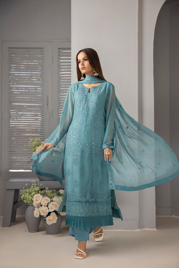 3 PIECE - LUXURY EMBROIDERED CHIFFON SUIT