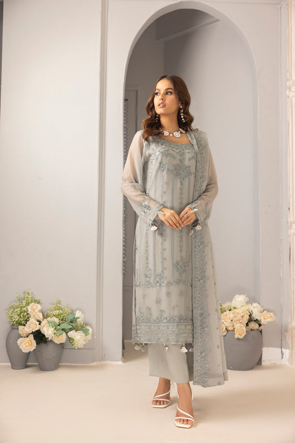 3 PIECE - LUXURY EMBROIDERED CHIFFON SUIT