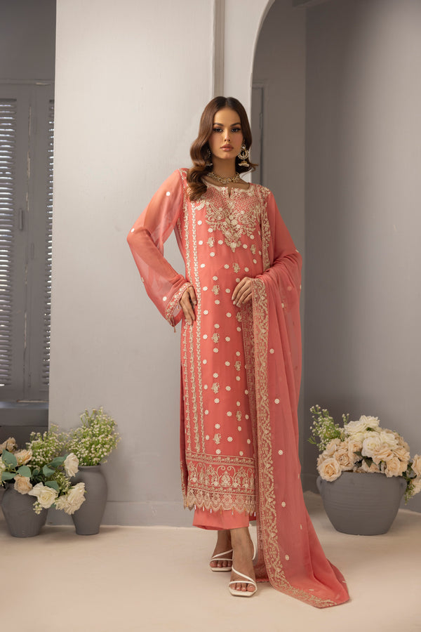 3 PIECE - LUXURY EMBROIDERED CHIFFON SUIT