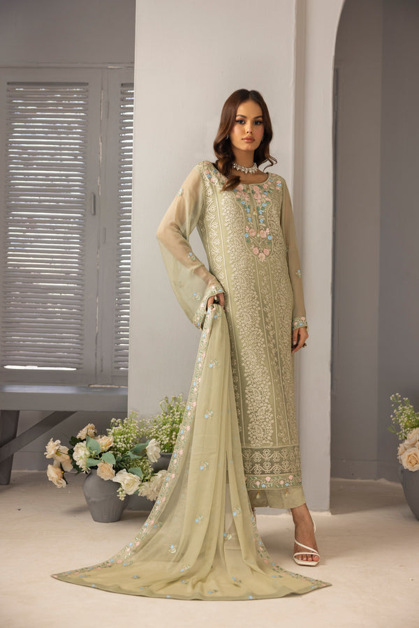 3 PIECE - LUXURY EMBROIDERED CHIFFON SUIT